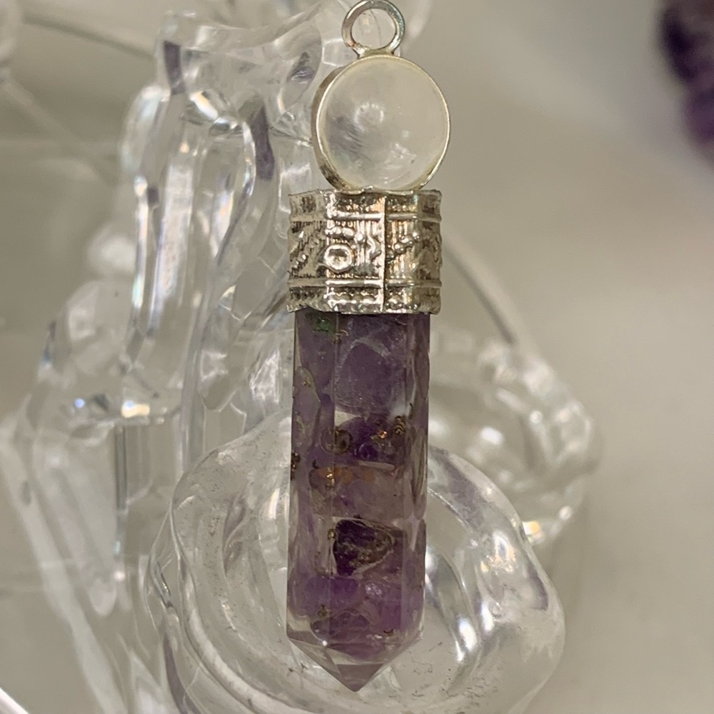 Purple Amethyst Organite Point Pendant Faceted With Crystal Ball Silver Plated - Picture 2 of 7